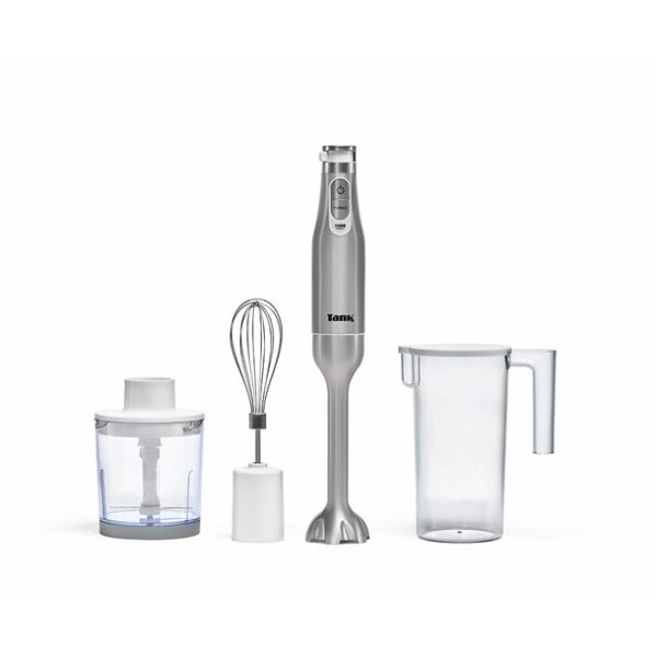 Tank Hand Blender with 600ml BPA Free Beaker & 500ml Chopper & Whisk, 6 Speed Control + Turbo, 1200 Watts, White, CM-6004, 2 Year warranty