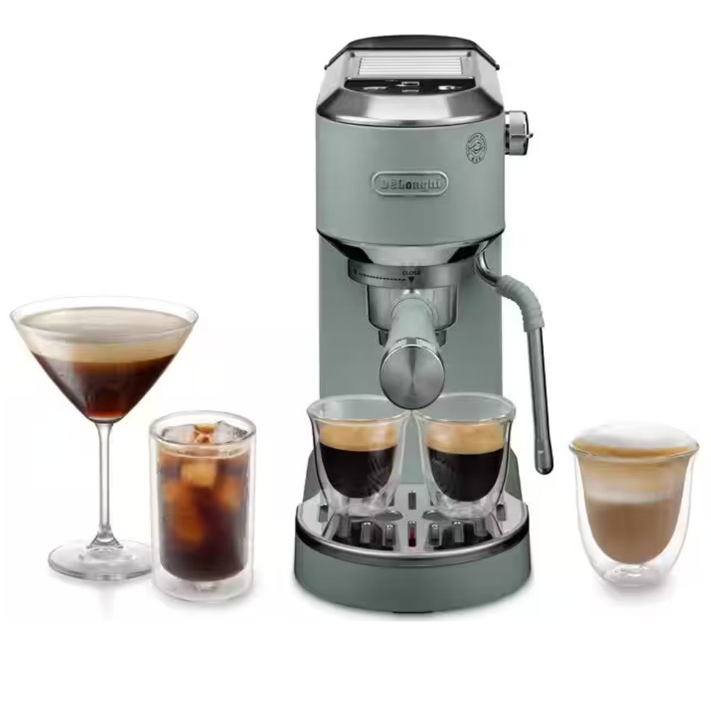 ديلونجي ماكينة تحضير قهوة باريستا ديو من ديديكا مع مضخة واسبرسو ومشروب بارد – ماكينة يدوية مع قضيب بخار لاتيه ارت – 2 اسبريسو – شاشة لمس – اخضر EC890.GR ضمان دولي