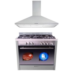 GLEM GAS Freestanding Cooker 90CM M965RI + Glem Chimney Hoods Stainless GHP980IX