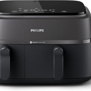 Philips Dual Basket AirFryer 3000 Series - 2750W, 9L Capacity, 2 Basket Drawers, 8 Presets Touchscreen, Black - NA350/00