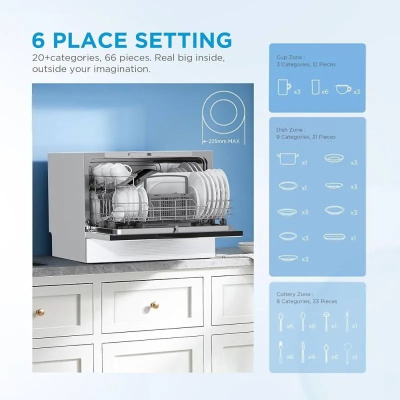 Kelvinator table-top Dishwasher digital touch control 6 Set 7 Programs White KDW6-3604W - الصورة 2