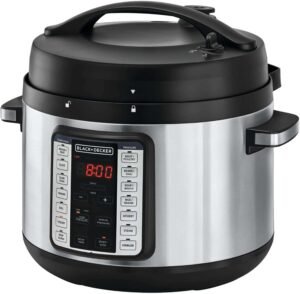 Black+Decker Smart Steam Pot, 1350W, 9 In 1, 10 L, Smart Programmable Electric Pressure Cooker, Black/Silver - Pcp1010-B5