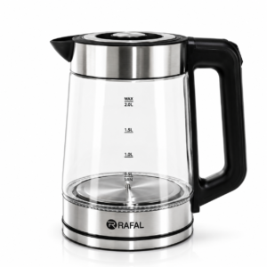 Rafal Glass Electric Water Kettle 2 Liter - 1500 Watts - Stainless Base -Clear/Black